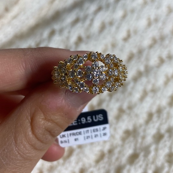 NWT 925 Silver Gold Plated Vintage Ring with Rhinestones - Picture 5 of 7